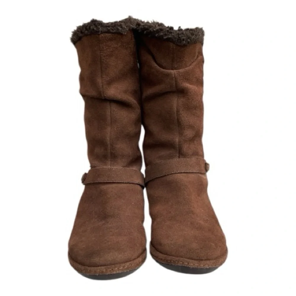 Lands End Warm Faux‎ Sherpa Winter Boots Chocolate Dark Brown Suede Size 7.5